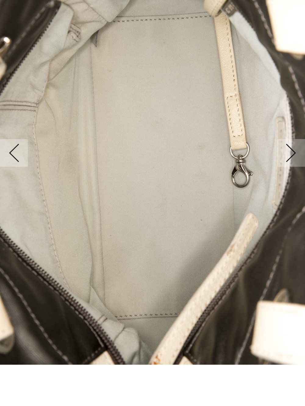 CHANEL Quilted Metallic Silver and Cream Tote Bag with CC Charm - Picture 10 of 12